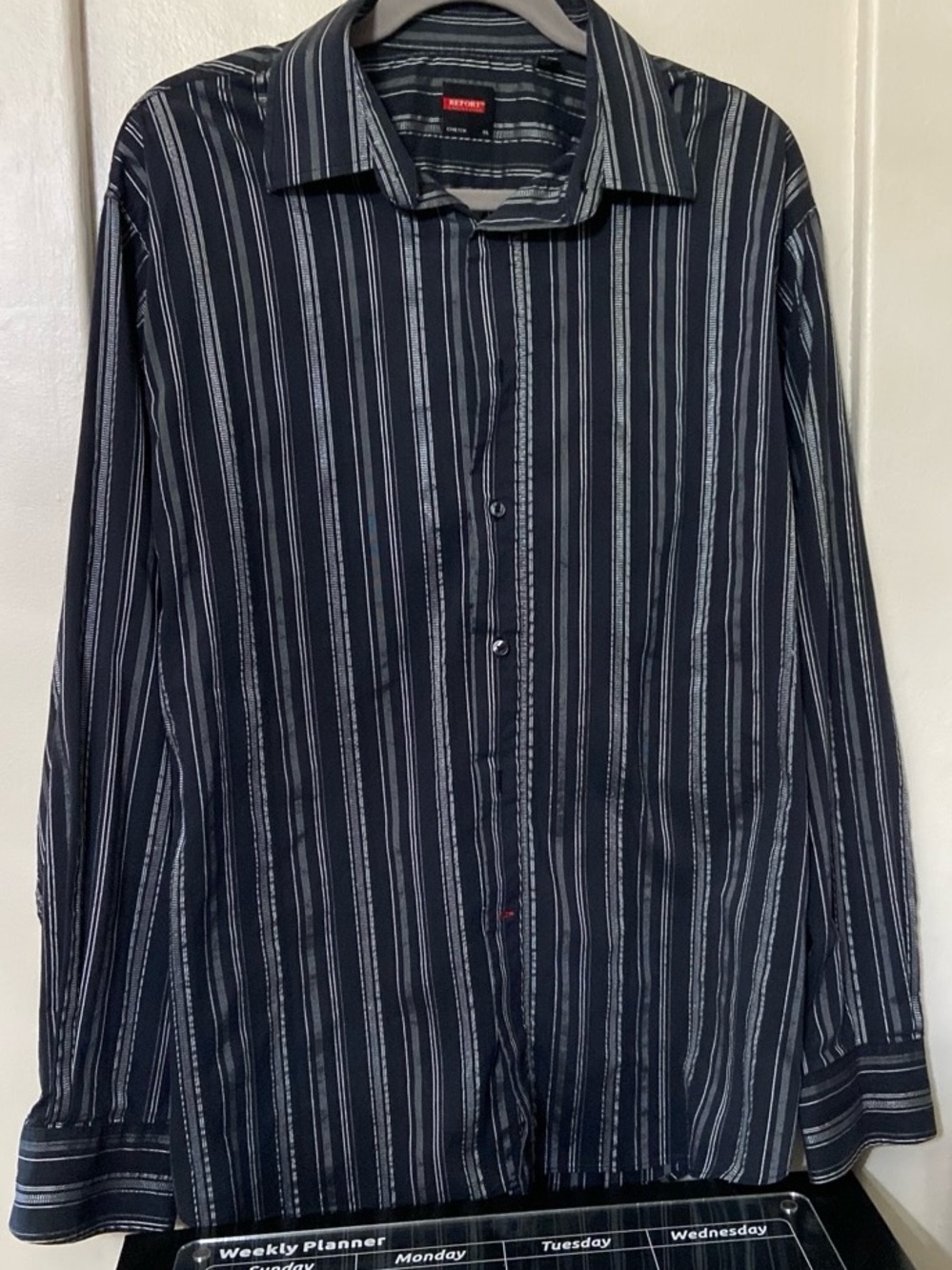 Report Men’s charcoal Black and gray Vertical Stripe Button-Down Shirt